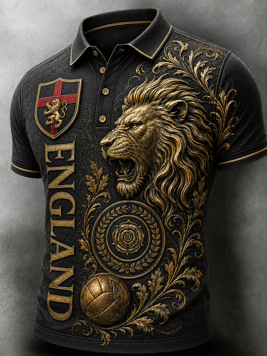 Retro England Football Fan Art Print Casual Polo Shirt