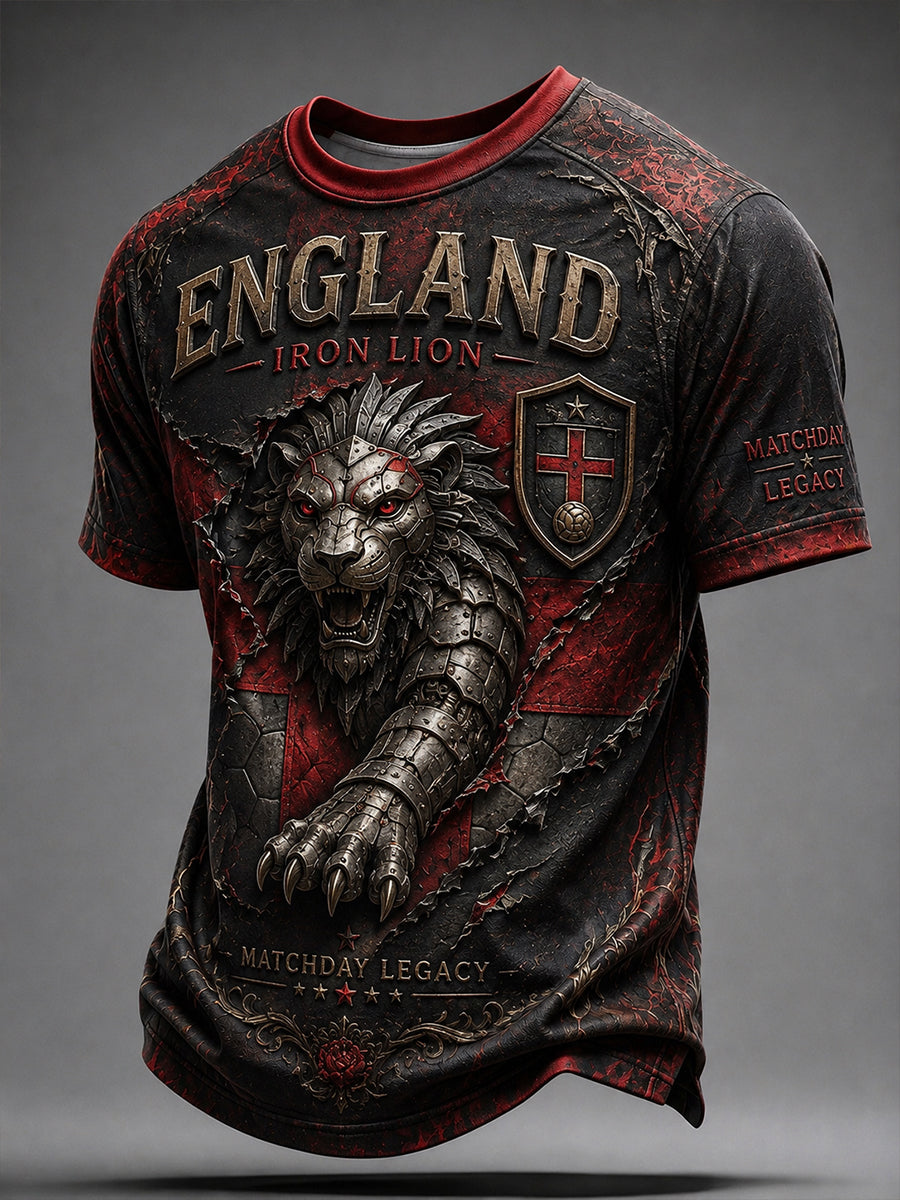 Retro England Football Fan Art Print Casual T-Shirt