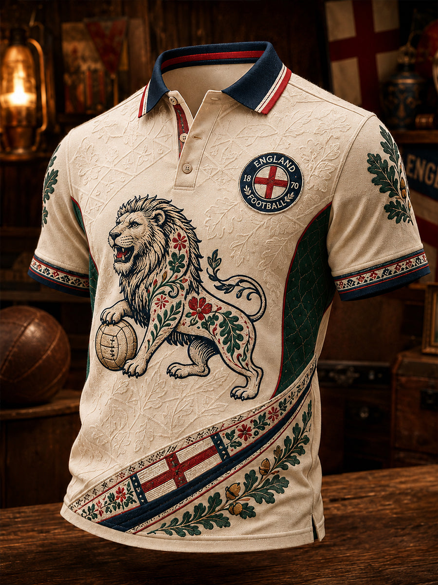 Retro England Football Fan Art Print Casual Polo Shirt