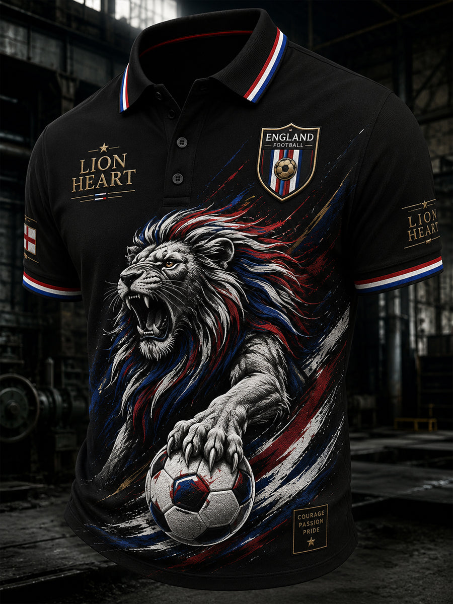 Retro England Football Fan Art Print Casual Polo Shirt