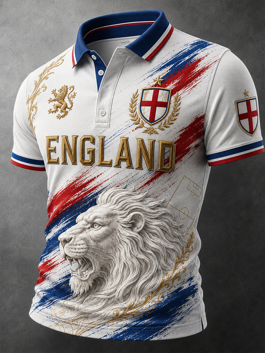 Retro England Football Fan Art Print Casual Polo Shirt