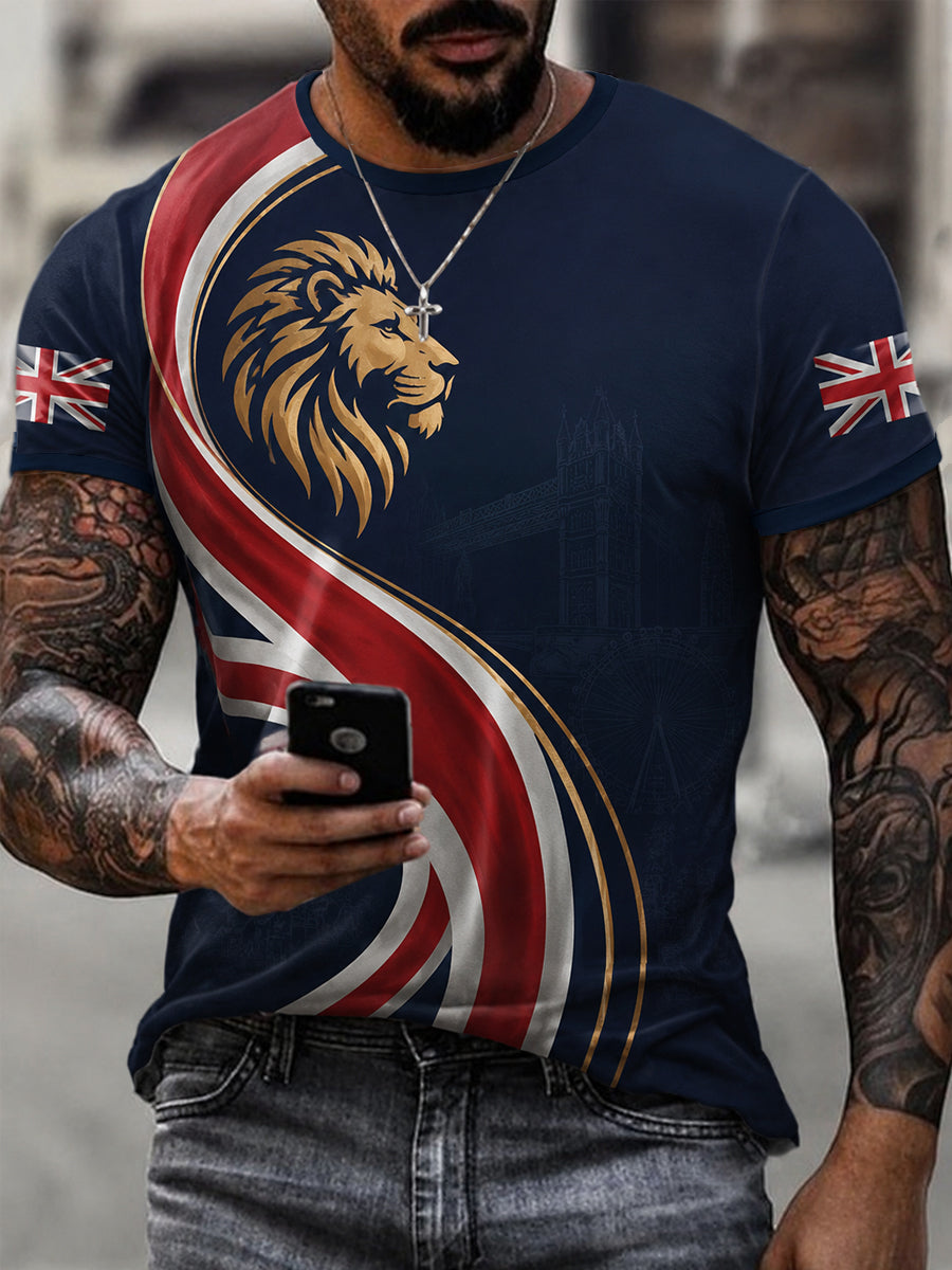 Men's British Lion Print Casual Tee