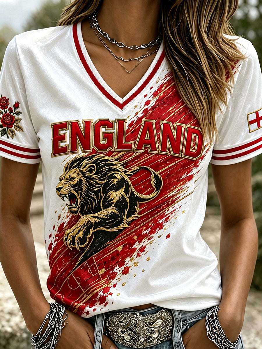 Women's England Football V-Neck T-Shirt