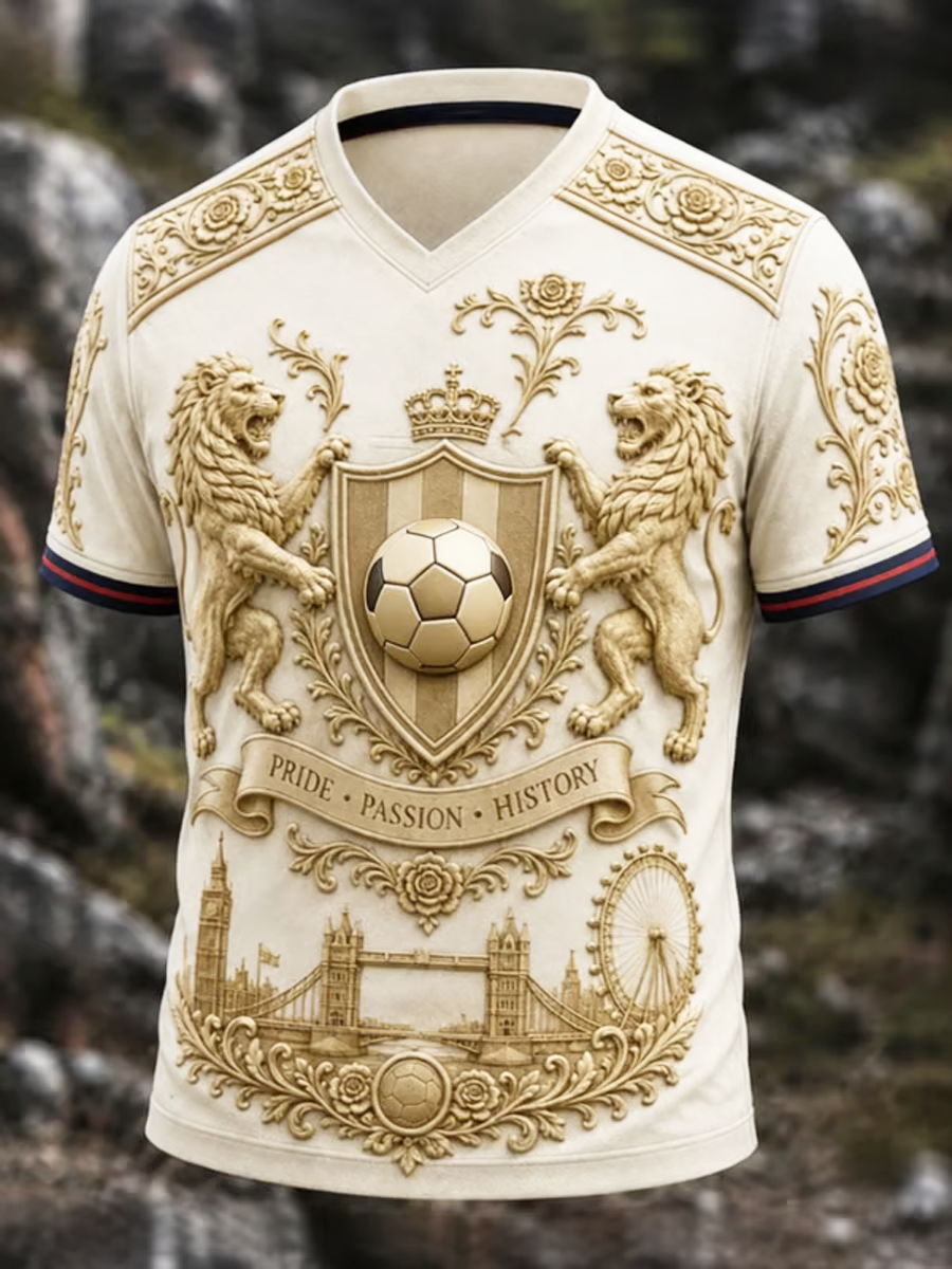 Men's UK Football Lover England Printed V-neck T-shirt