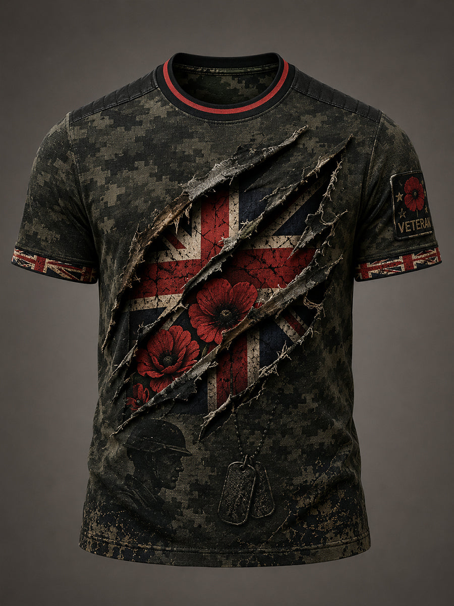 Men's Uk Flag Veteran Short Sleeves T-Shirt
