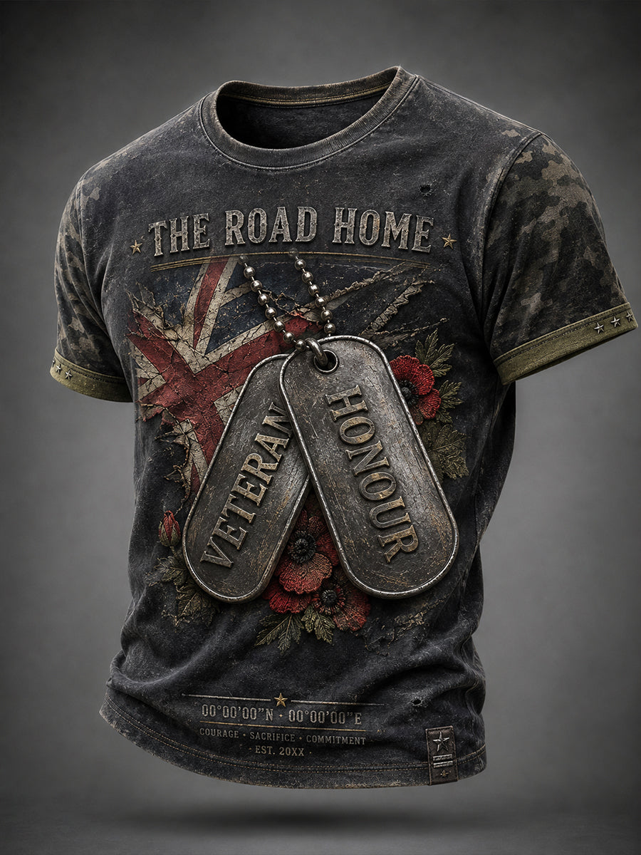 Men's Uk Flag Veteran Short Sleeves T-Shirt