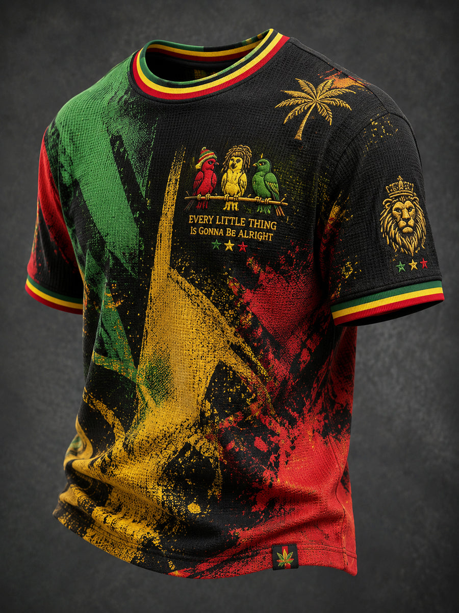 Retro Reggae Enthusiast Artistic Casual Waffle-Weave T-Shirt