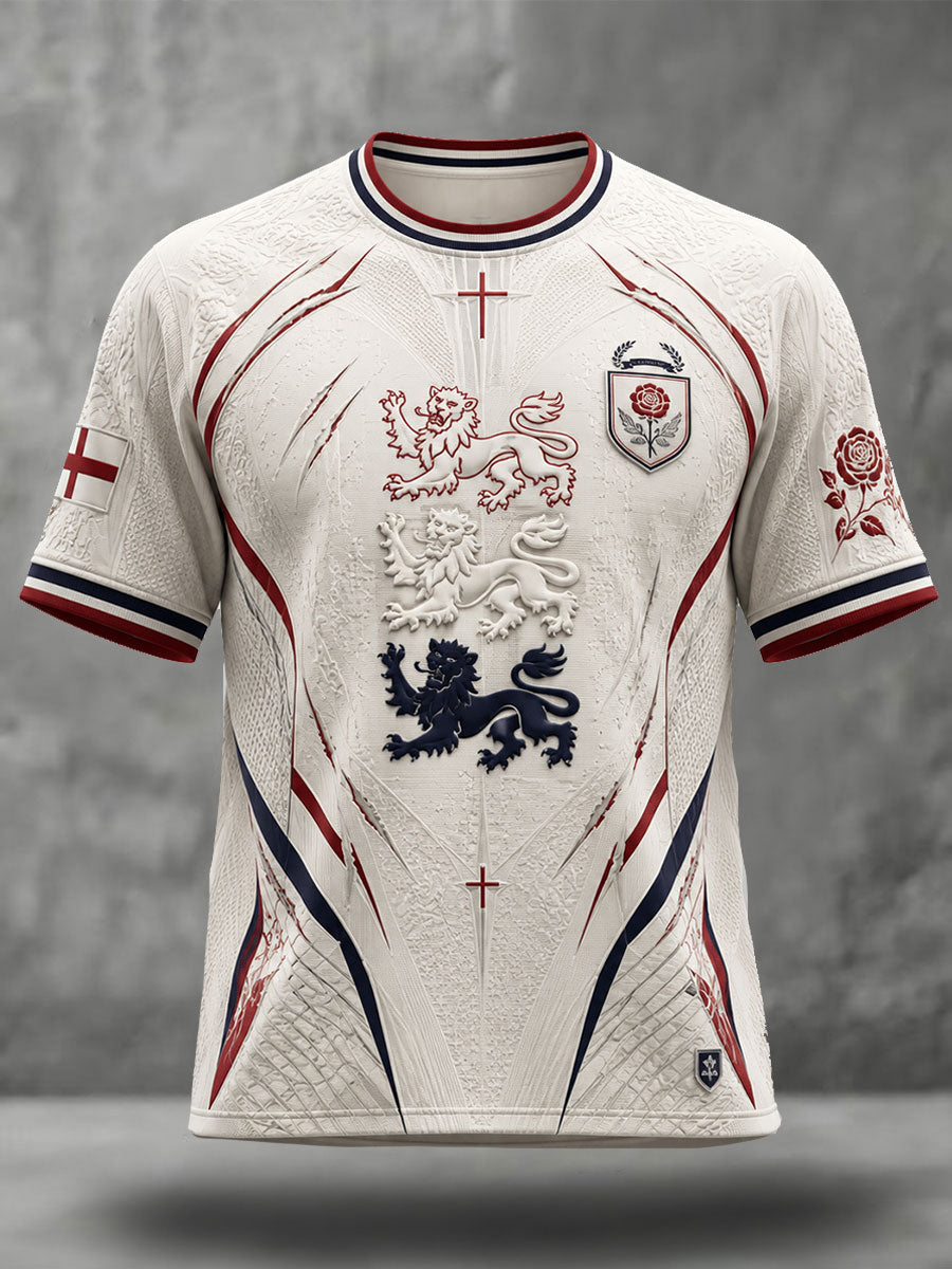 Men's England Football Lover Lions Roses Art Printed T-shirt