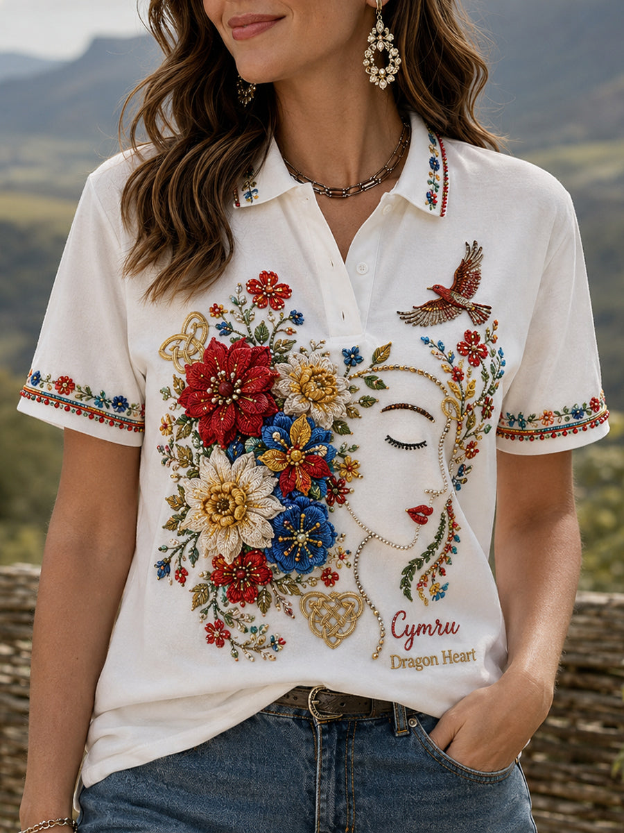 Women's Welsh Cultural Element Art Print Polo