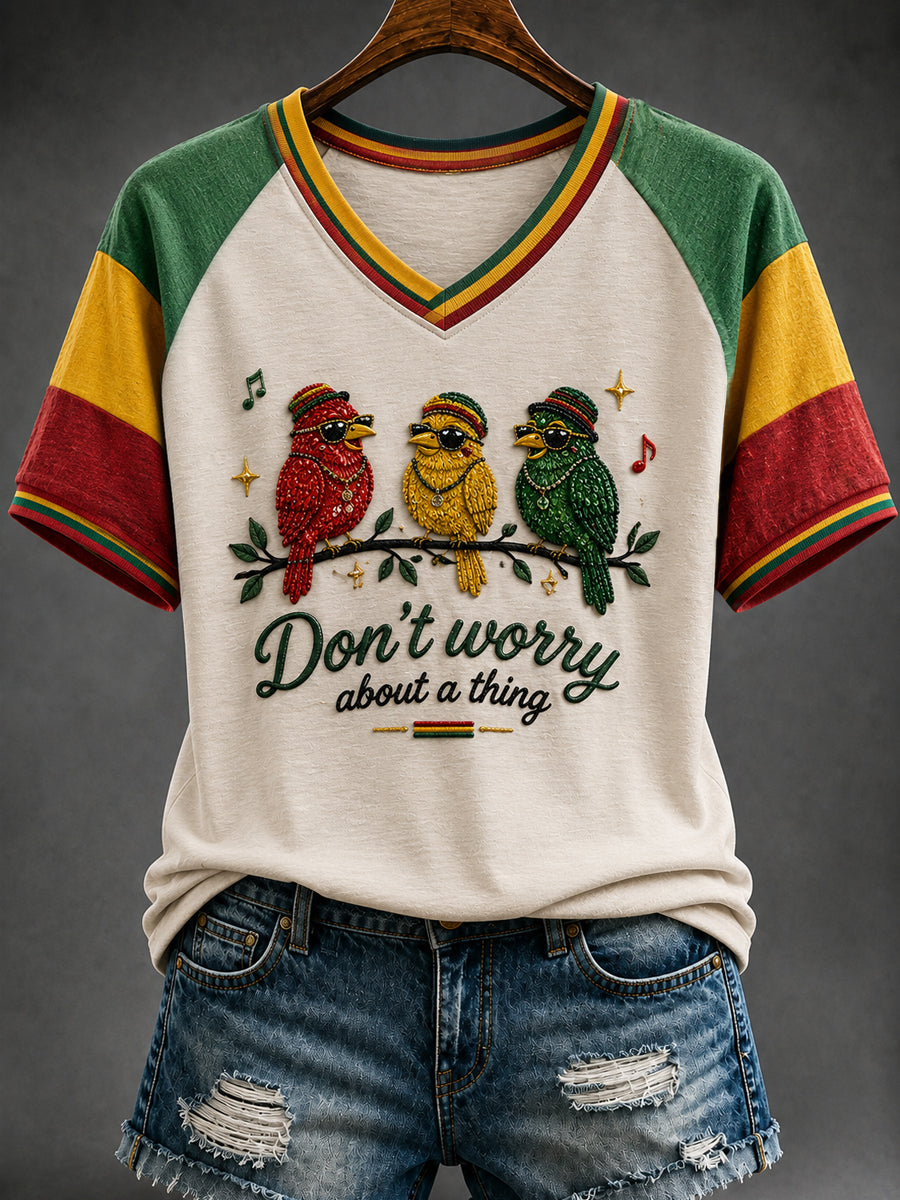Retro Reggae Print Casual V-Neck T-Shirt