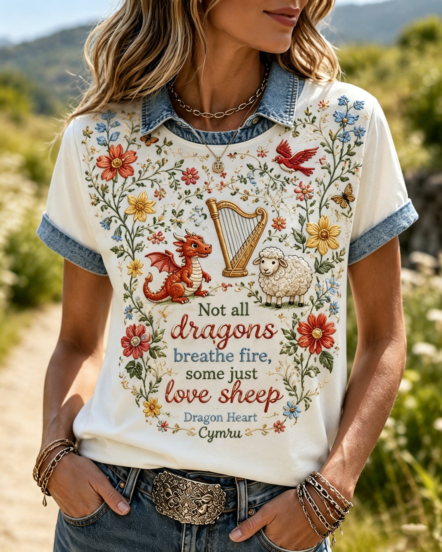 Women's Welsh Cultural Element Art Print T-Shirt