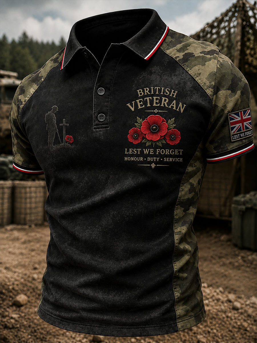 Men's Short-Sleeve Polo Shirt With Veteran Memorial Graphic Print
