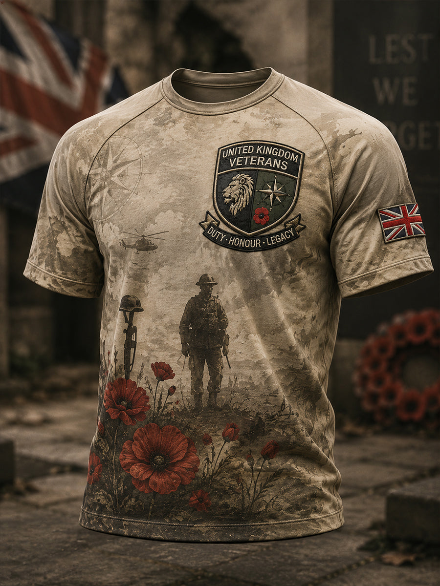 Men's Vintage-Style Short-Sleeve T-Shirt With Veteran Commemorative Camouflage Print