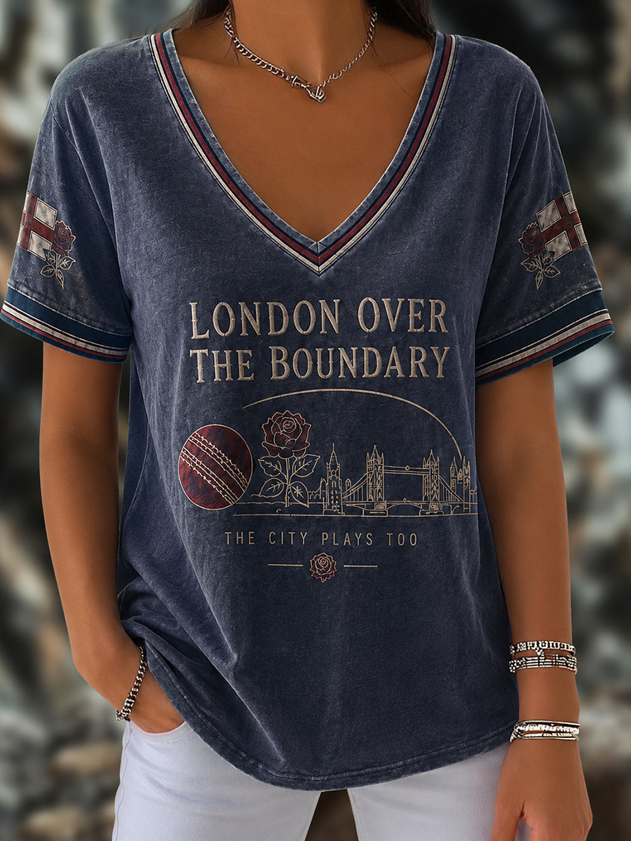 Women's England Cricket Lover Roses Art Printed T-shirt