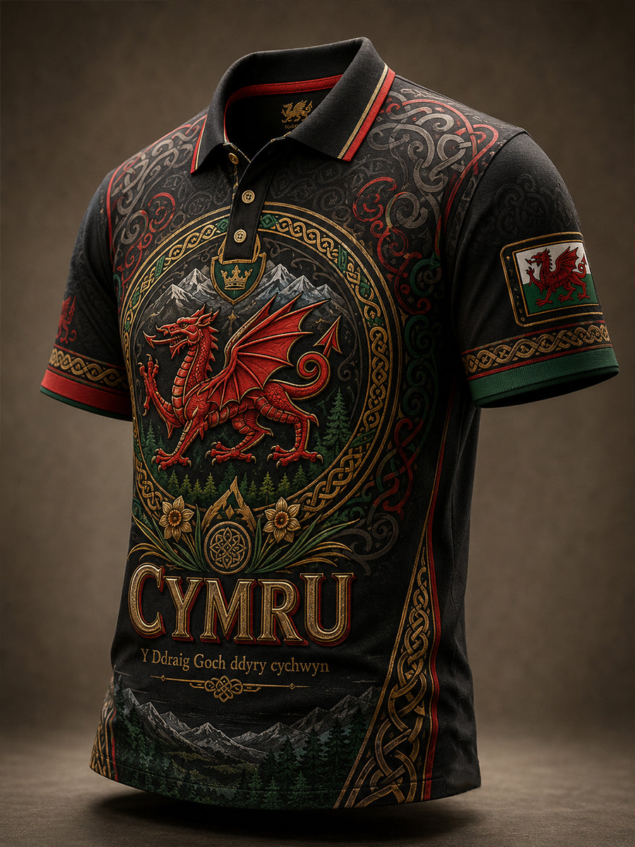 Men's Welsh Cultural Element Commemorative Art Print Polo
