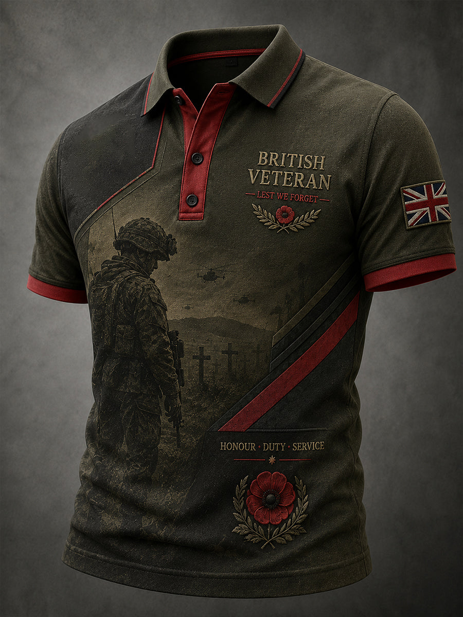 Men's Short-Sleeve Polo Shirt With Veteran Memorial Graphic Print