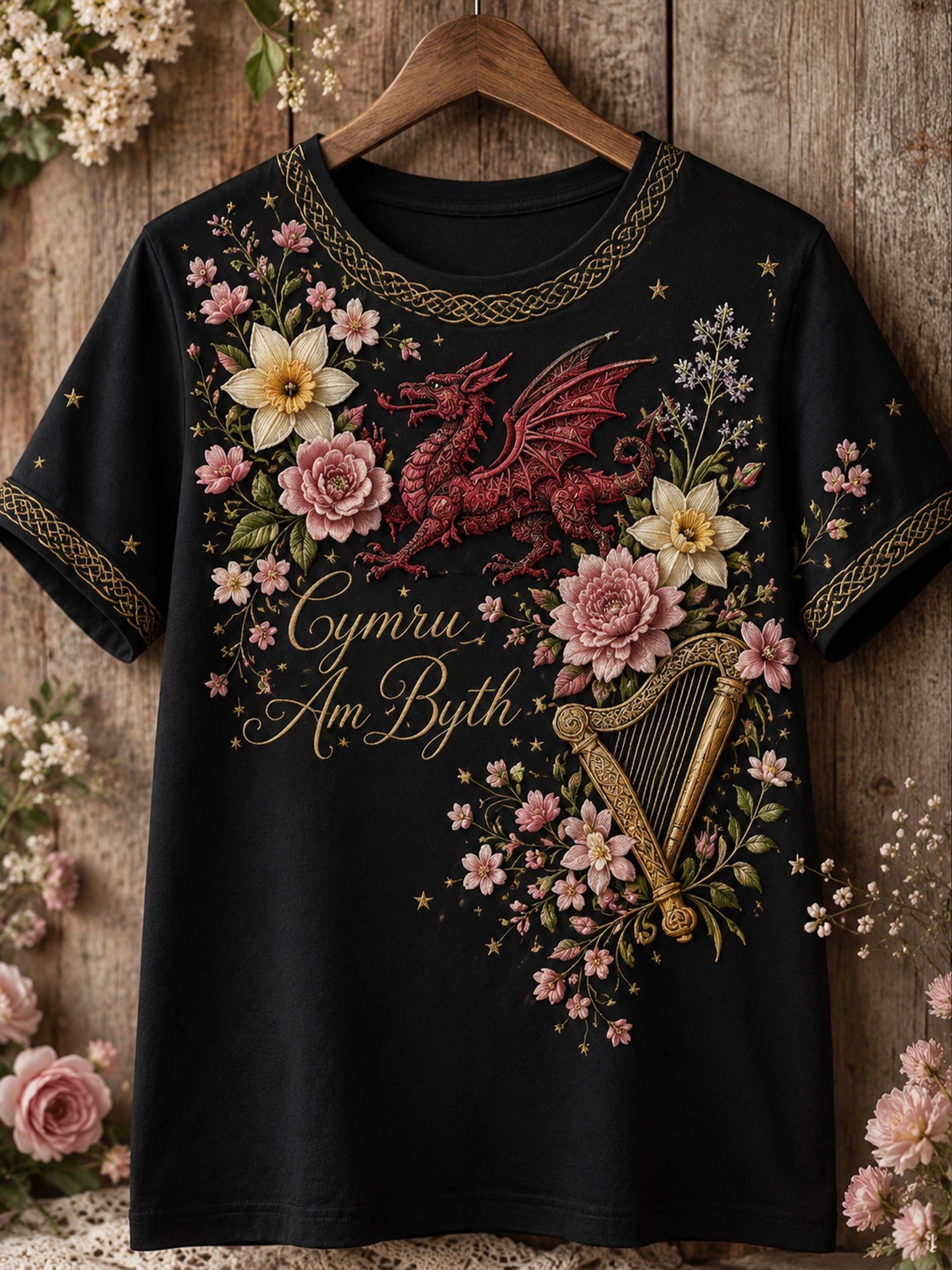 Women's Welsh Cultural Elements Art Print T-Shirt