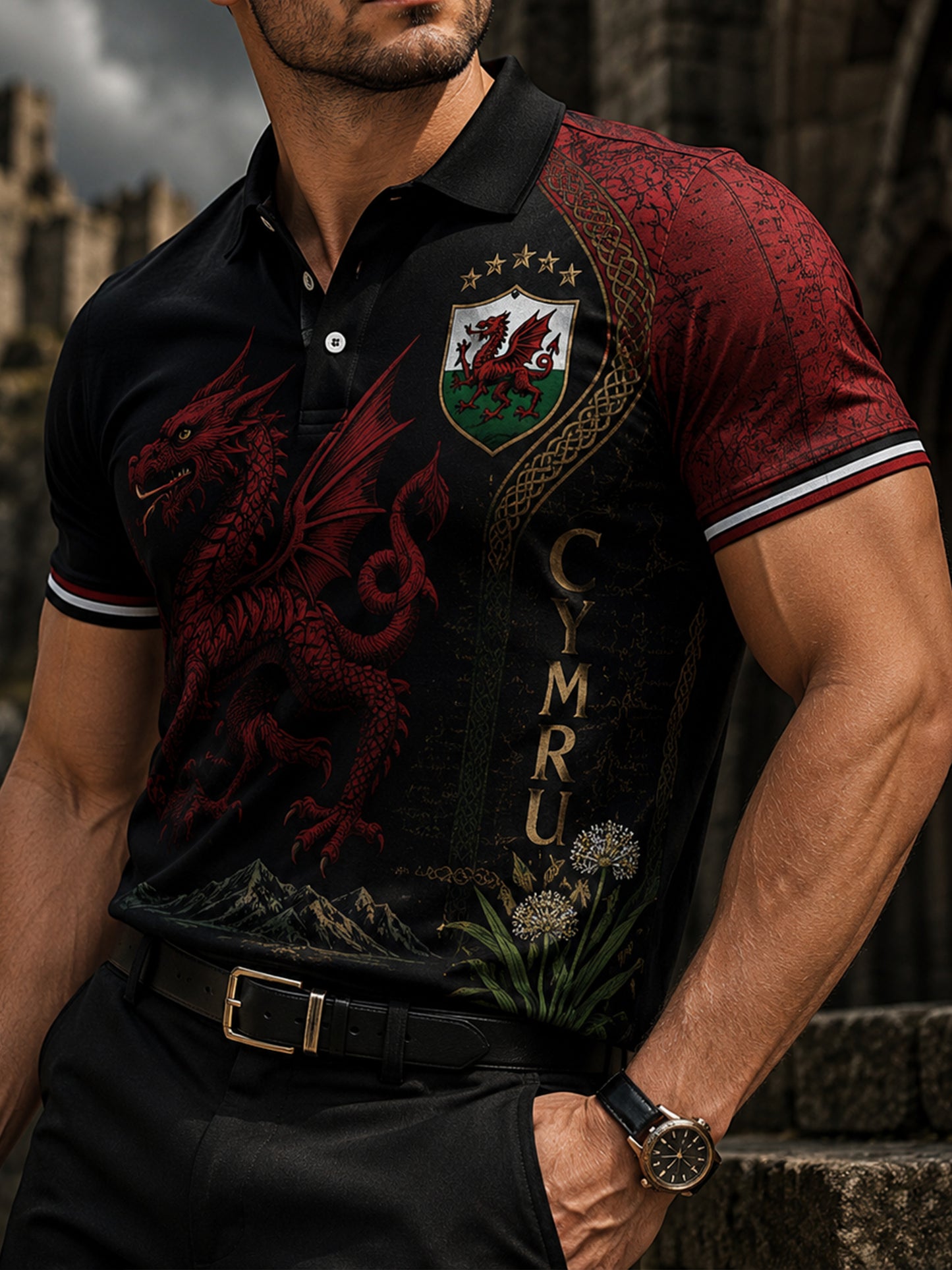 Men's Welsh Cultural Element Art Print Polo