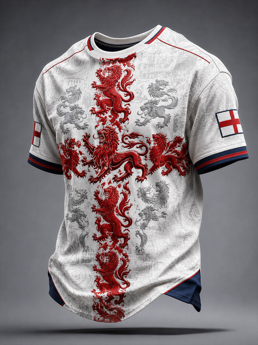 Men's England Roses&Lions Proud Art Printed T-shirt
