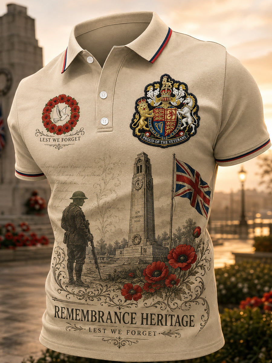 Men's Short-Sleeve Polo Shirt With Veteran Memorial Graphic Print