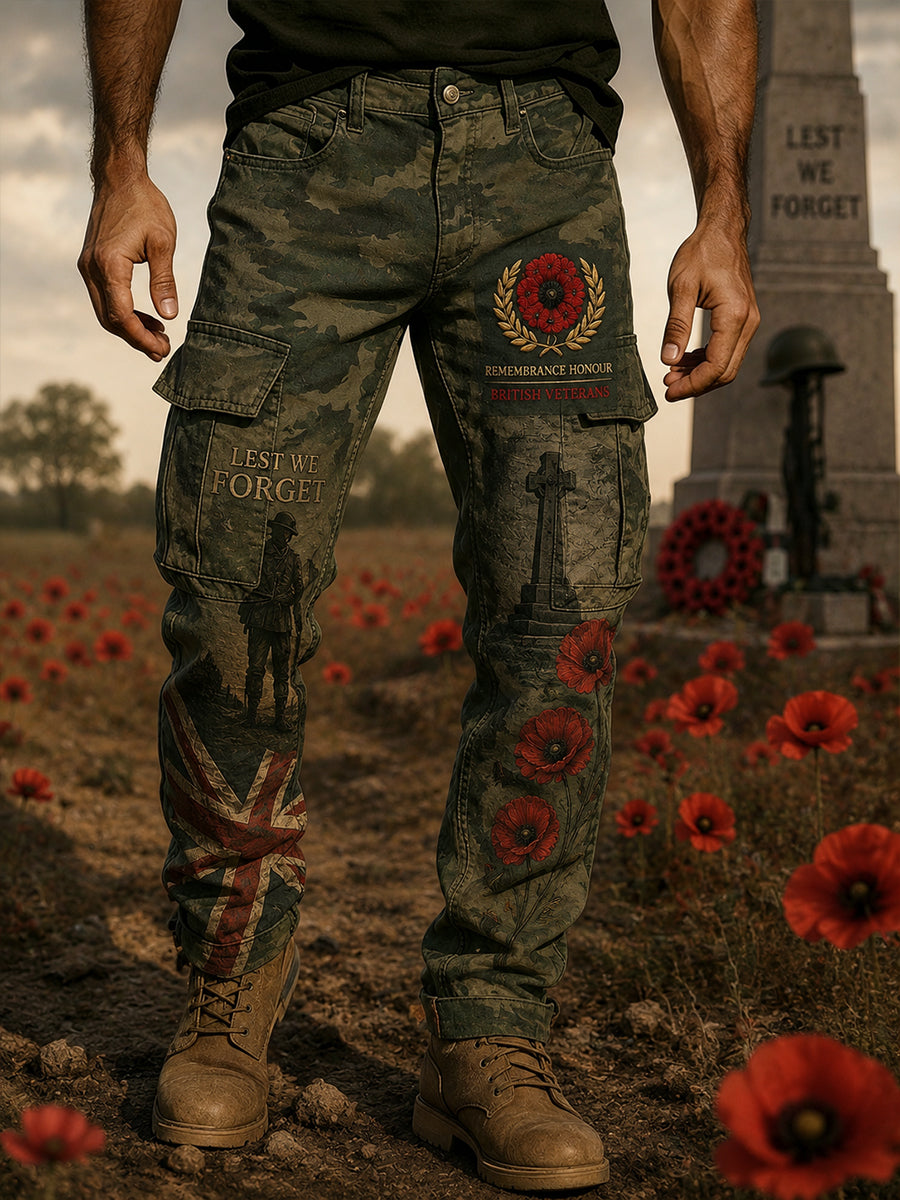Men's Veteran Memorial Graphic Print Long Cargo Pants
