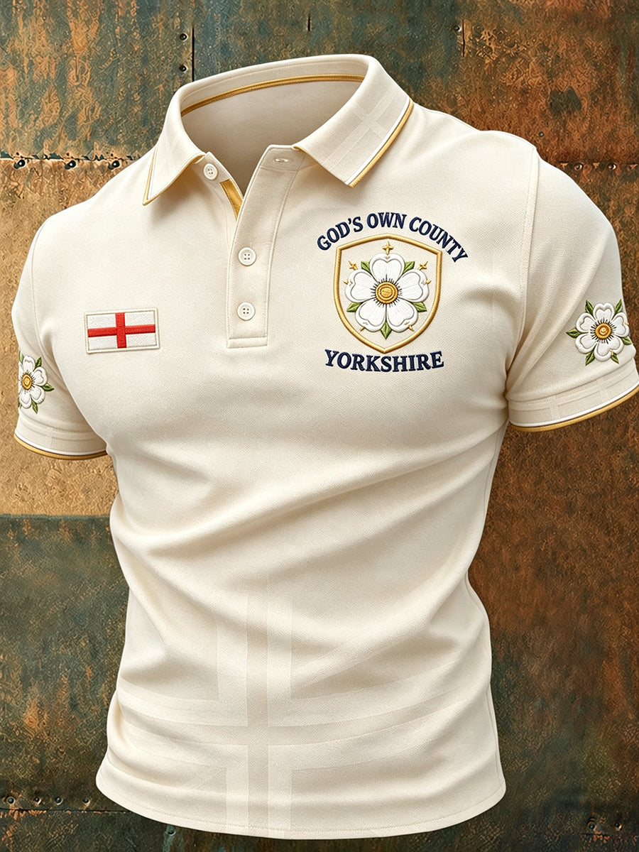 Men's Yorkshire Day White Roses Art Printed Casual Tops