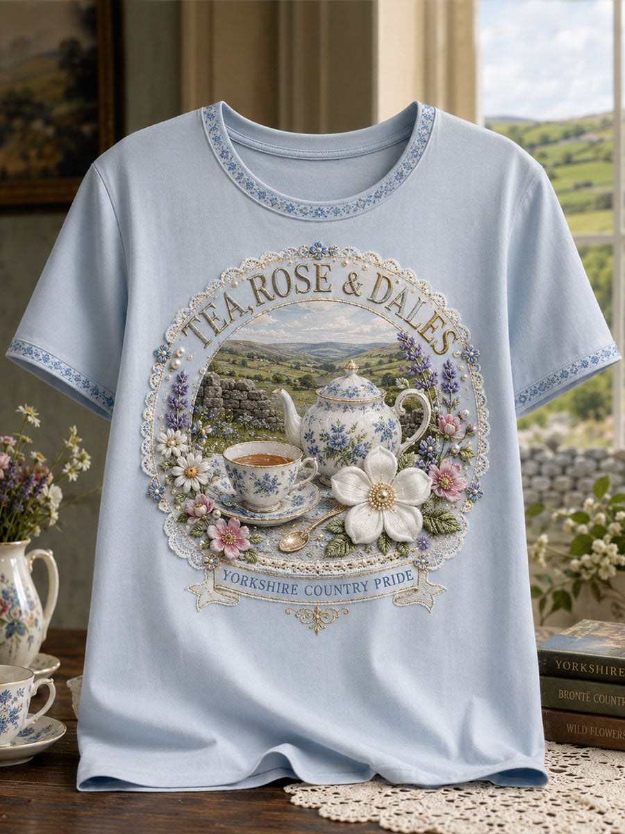 Women's Yorkshire White Roses Art Printed T-shirt