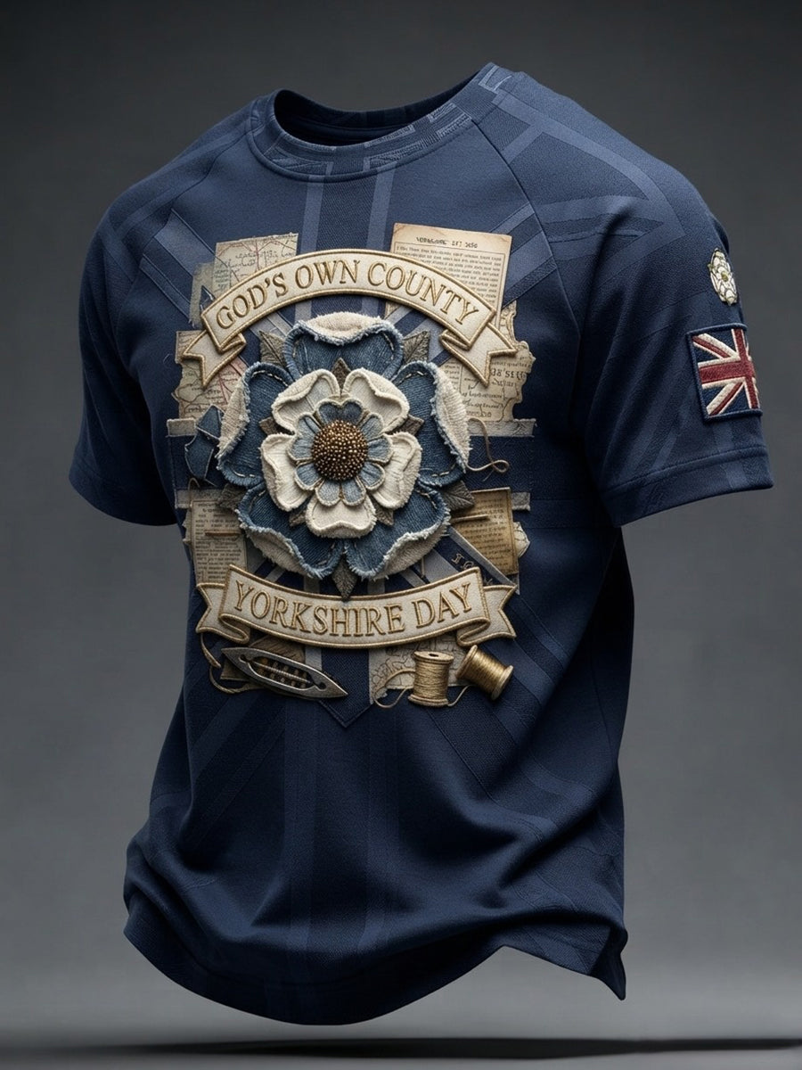 Men's England Yorkshire Day White Roses Art Printed T-shirt