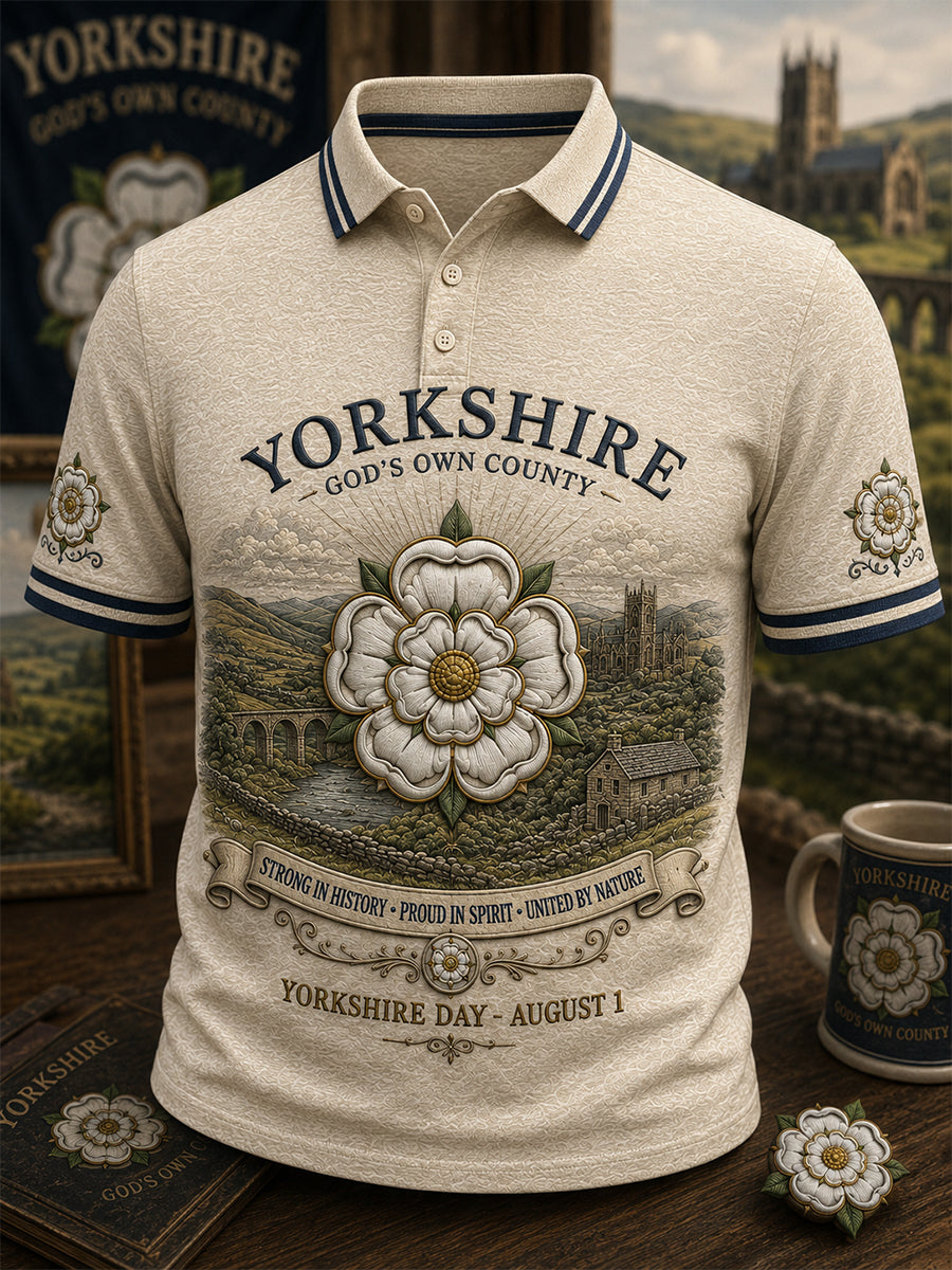 Men's England Yorkshire Day White Roses Art Printed Casual Tops