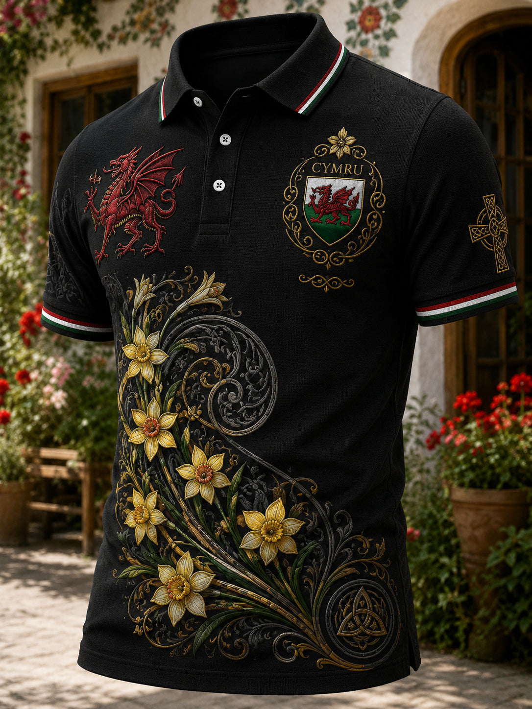 Men's Welsh Red Dragon Cultural Elements Art Print Polo