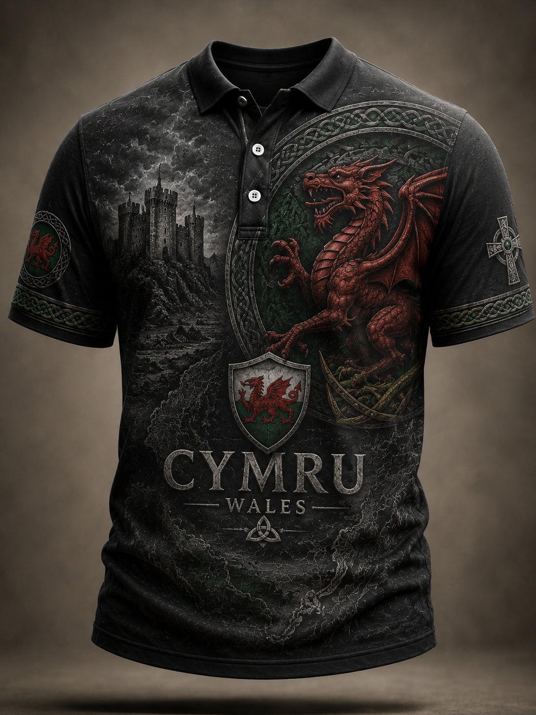 Men's Welsh Red Dragon Cultural Elements Art Print Polo