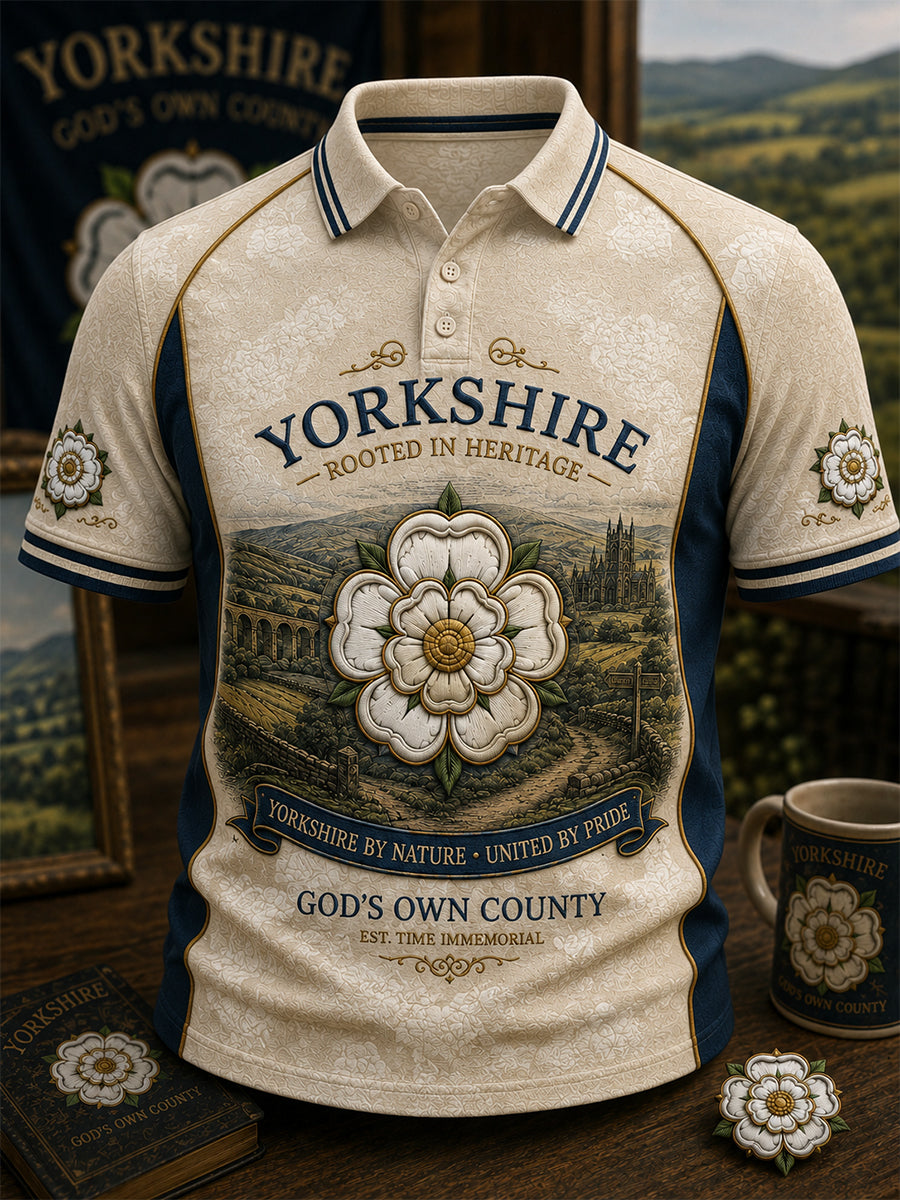 Men's England Yorkshire Day White Roses Art Printed Casual Tops