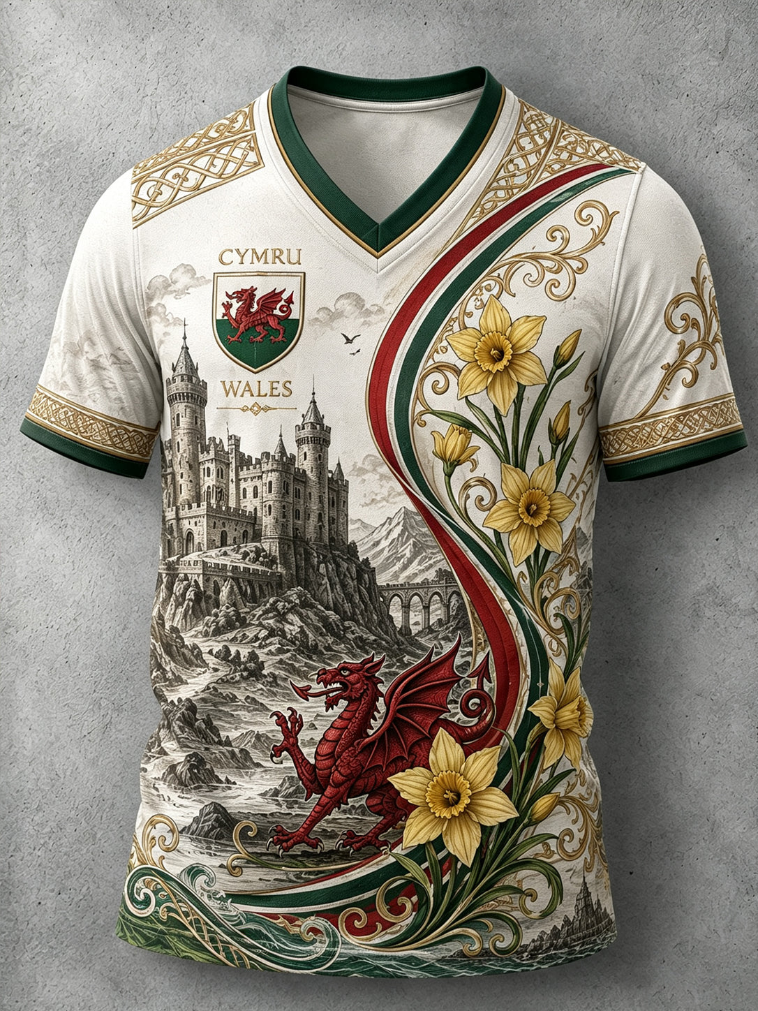 Men's Welsh Red Dragon Cultural Elements Art Print T-Shirt