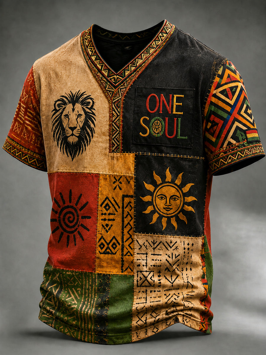 Patchwork Casual T-Shirt for Retro Reggae Music Fans
