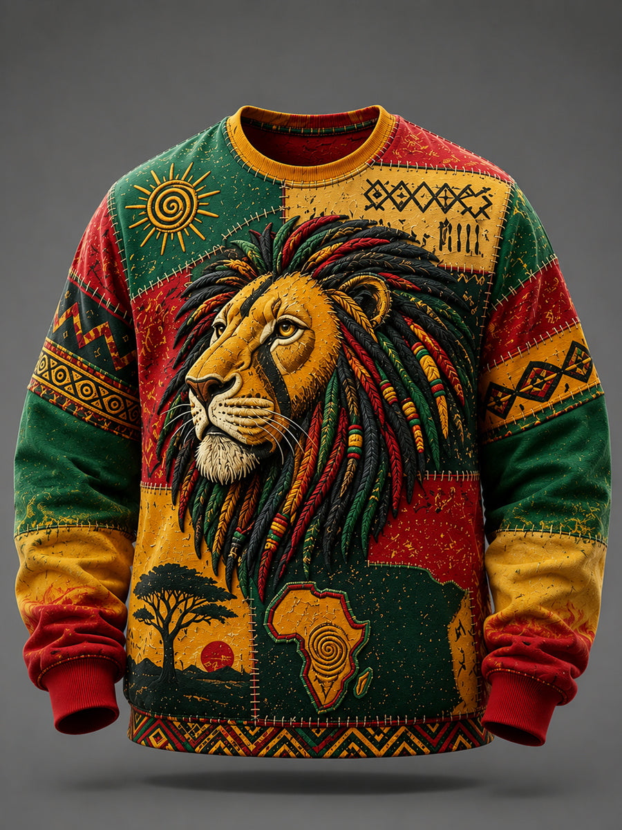 Retro Reggae-Inspired Patchwork Casual Sweatshirt