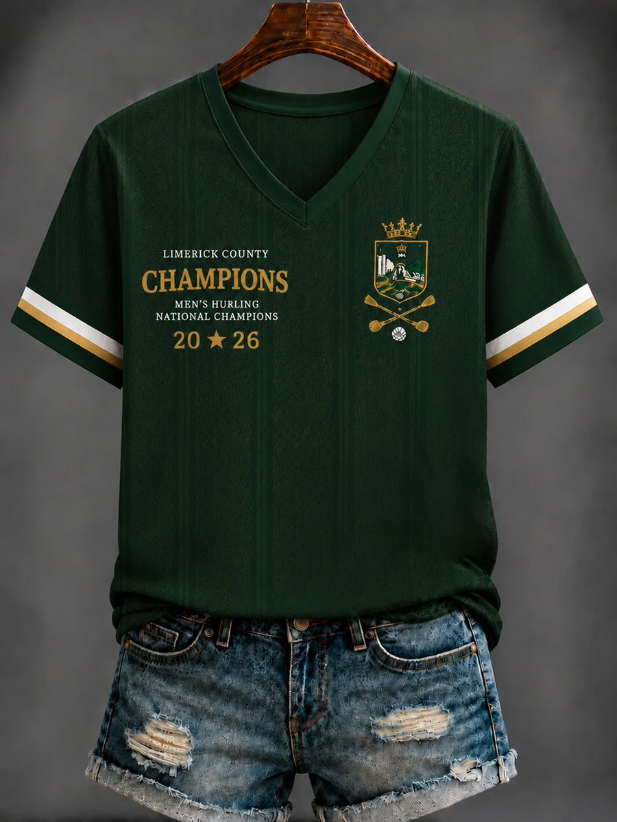 Women's Limerick Hurling Printed V-neck T-shirt