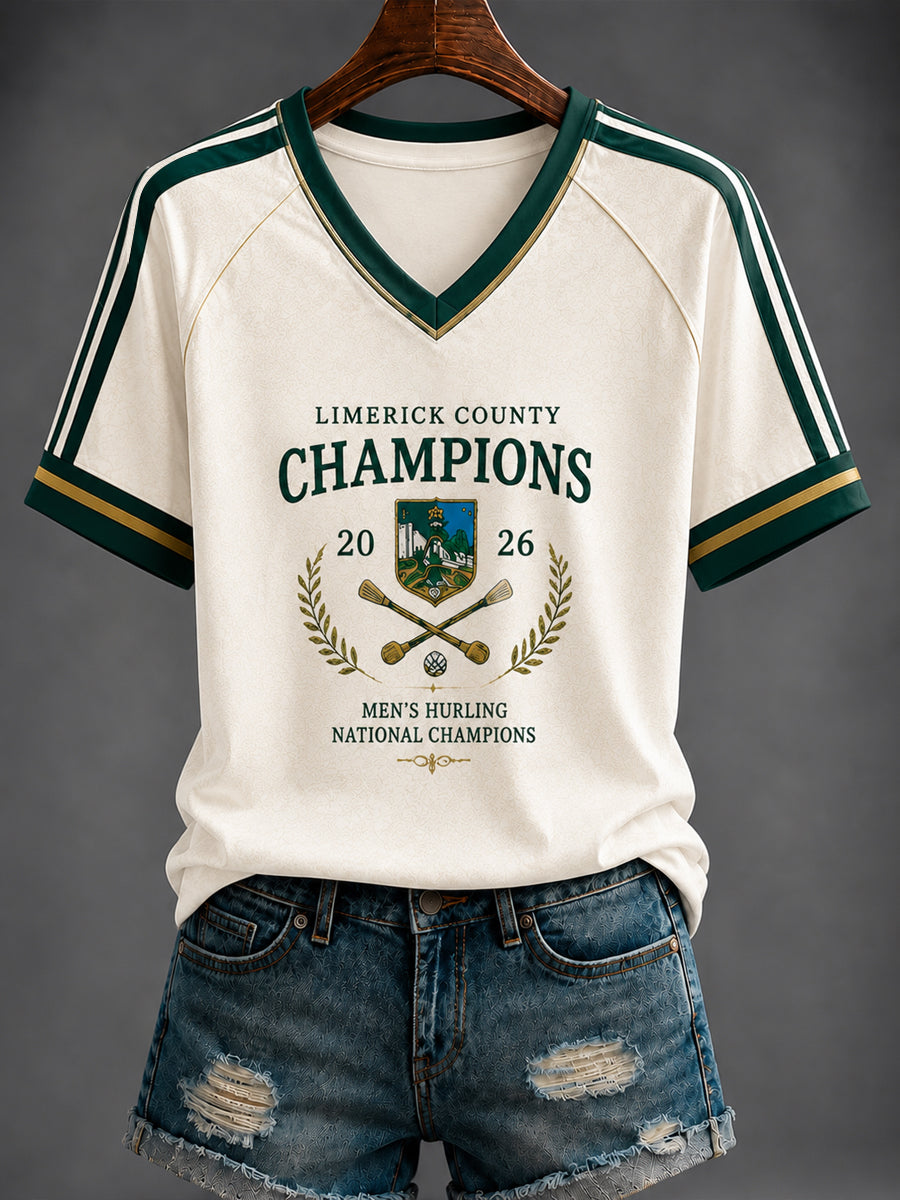Women's Limerick Hurling Printed V-neck T-shirt