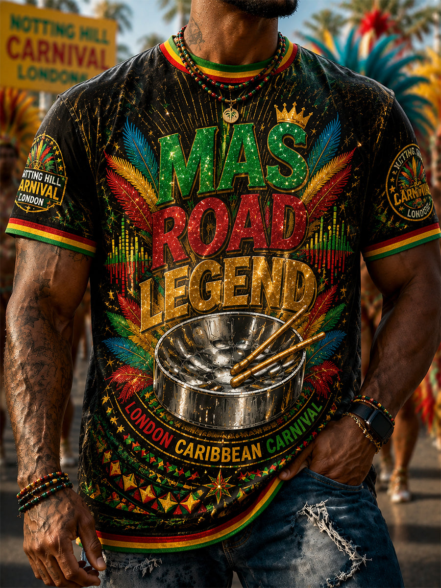 Men's Vintage Notting Hill Caribbean Carnival Print Casual Tee