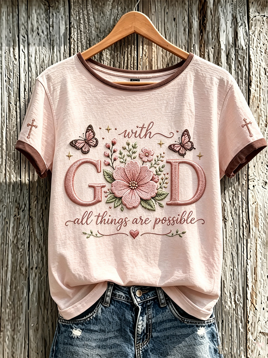 Women's faith-themed fun pattern printed casual short-sleeve T-shirt