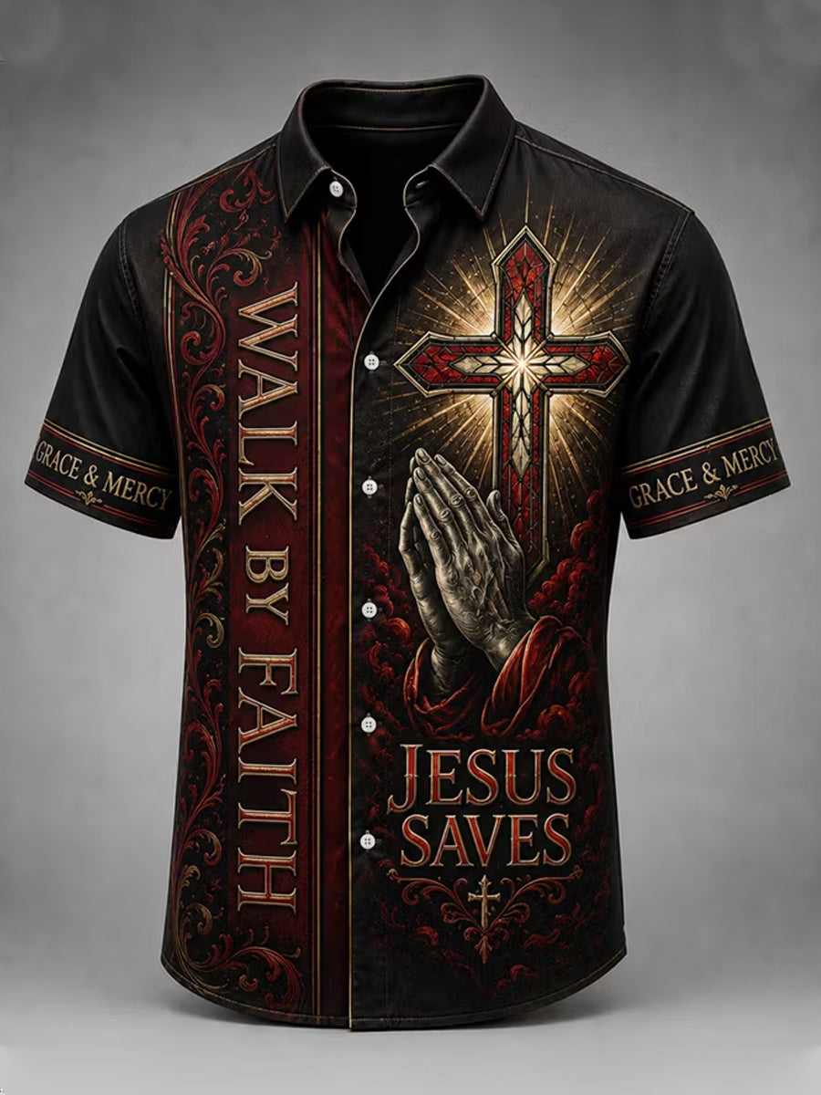 Men's Christian JESUS SAVES Cross Short Sleeve Shirt