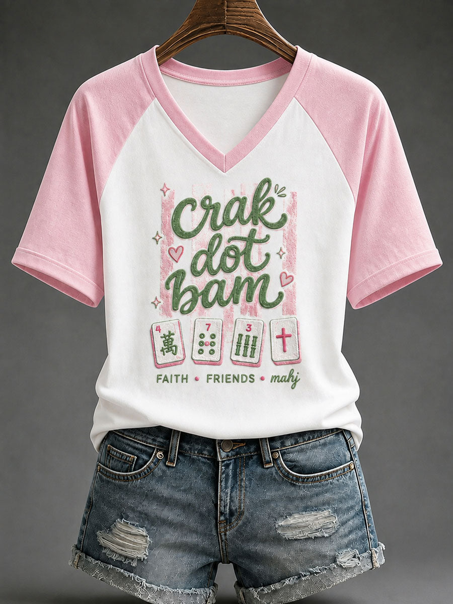 Women's Christian Mahjong Print Casual T-Shirt