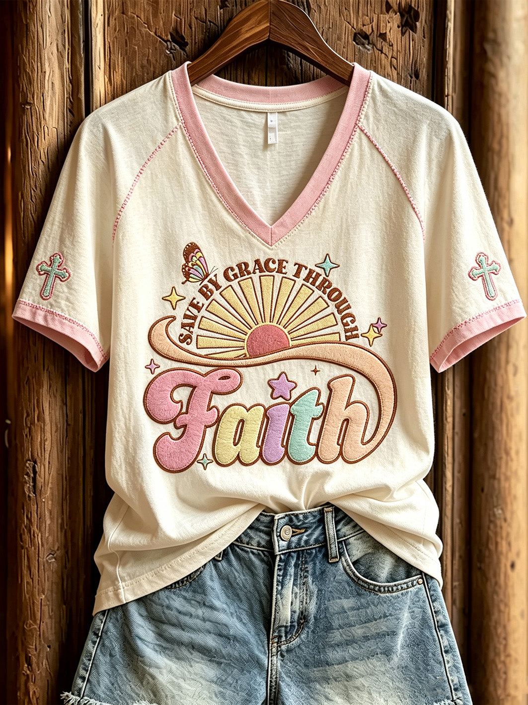 Women's faith-themed pattern printed casual short-sleeve T-shirt