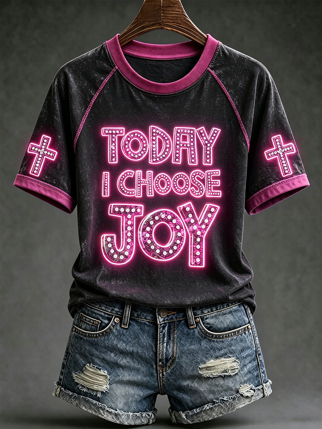 Women's faith-themed slogan pattern printed casual short-sleeve T-shirt