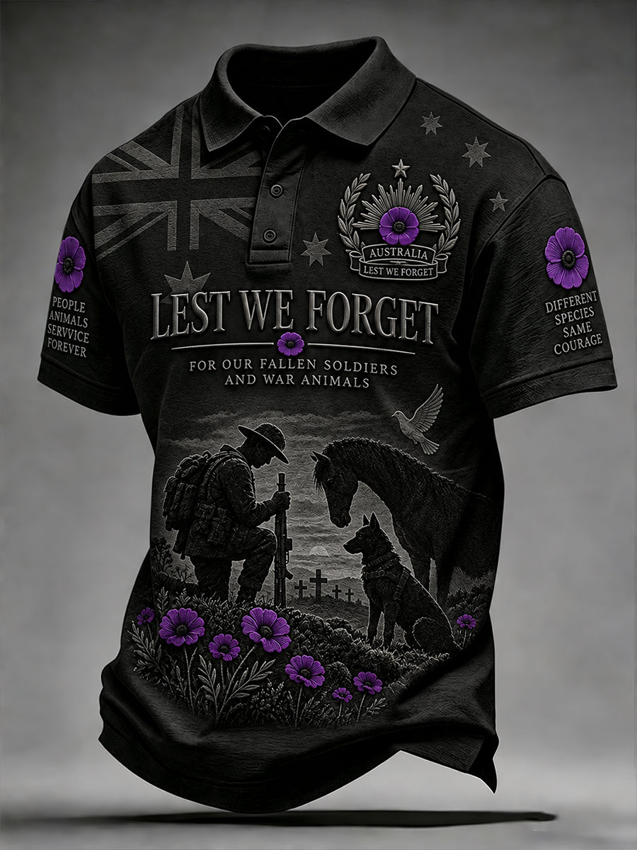 Men's Australian War Animal Memorial For Remembrance Day Short-Sleeved Shirt