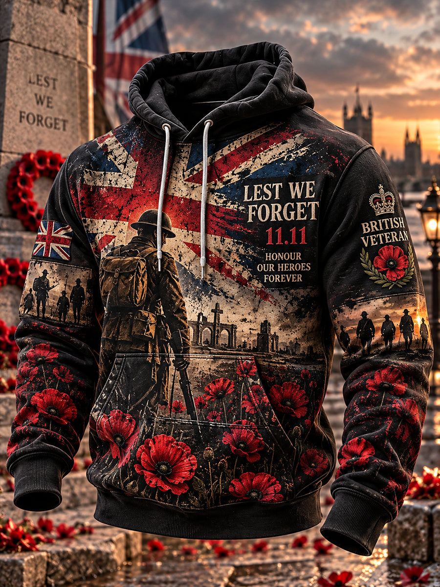 Men's Remembrance Day Veteran-Themed Graphic Hoodie