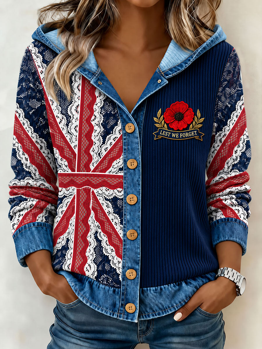 Women's Lest We Forget Print Patchwork Sweatshirt