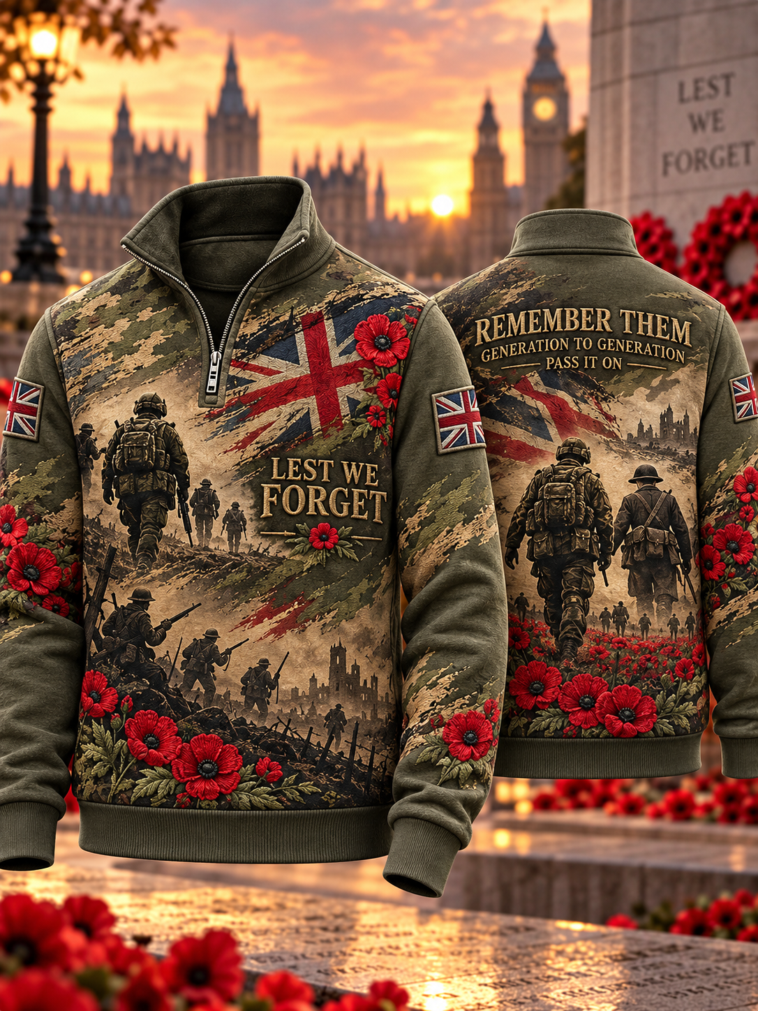 Men's Remembrance Day Lest We Forget Zip-Up Hoodie