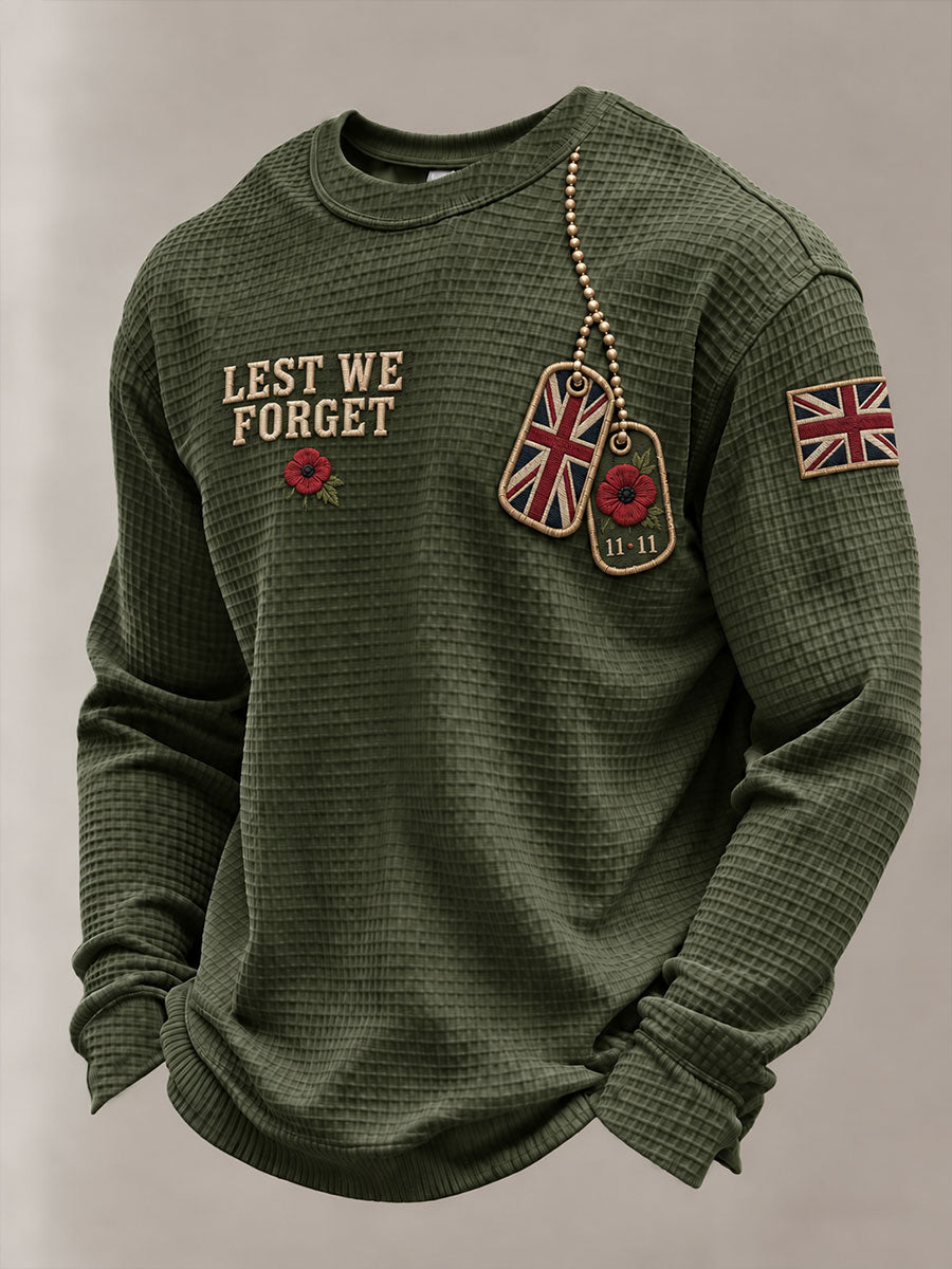 Men's Lest We Forget Print Waffle Sweatshirt