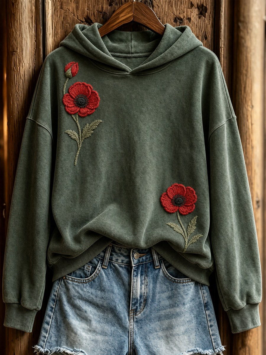 Women's Classy Papaveraceae Flowers Print Hoodie