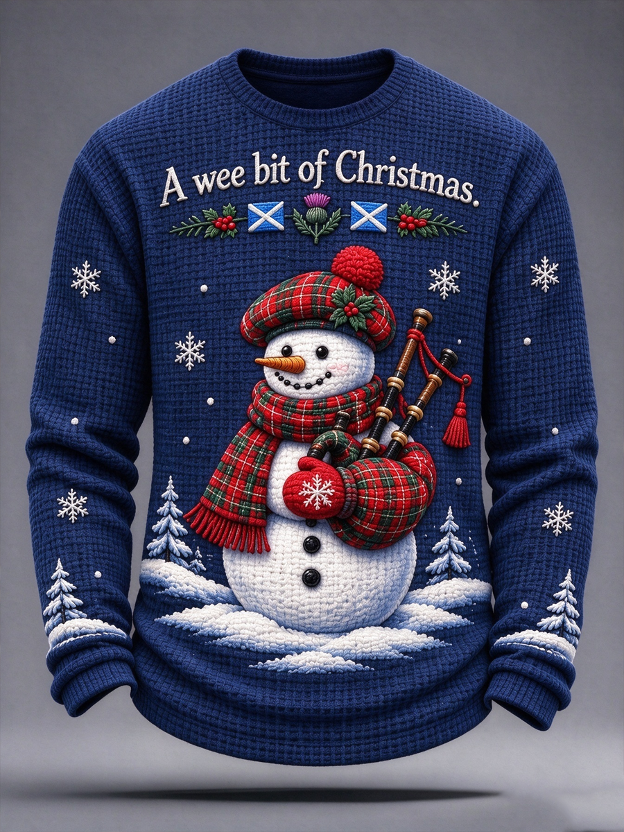 Men's Scottish Christmas Printed Waffle Long Sleeve T-Shirt